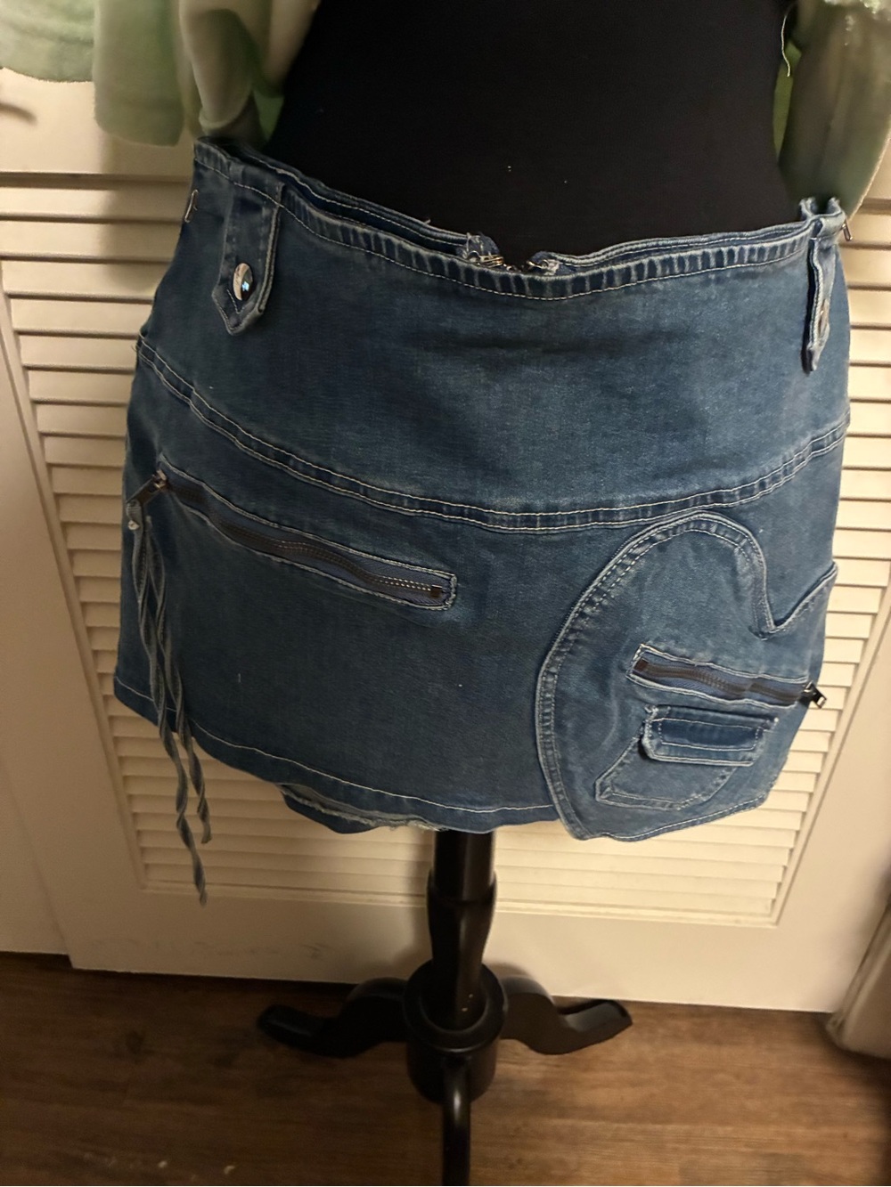 Blue Denim Mini Skirt with Patch Pocket Detail